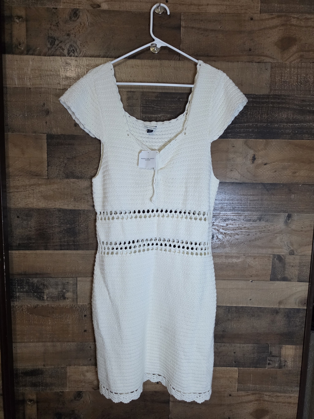 American Eagle Outfitters White Crochet Knit Mini Dress